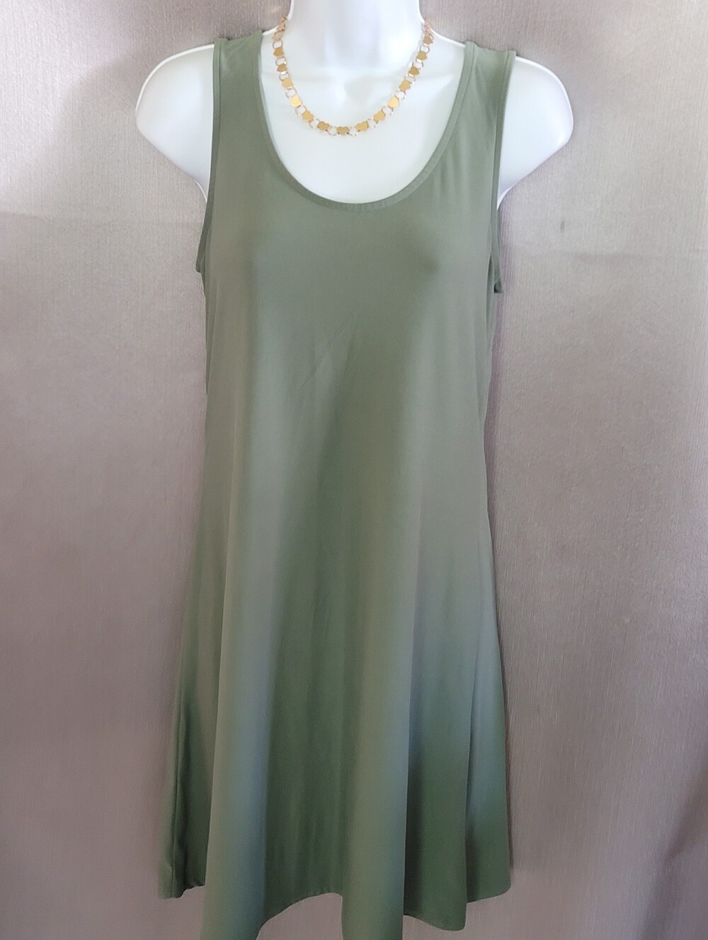 Simple Sleeveless Swing Dress - Olive Green